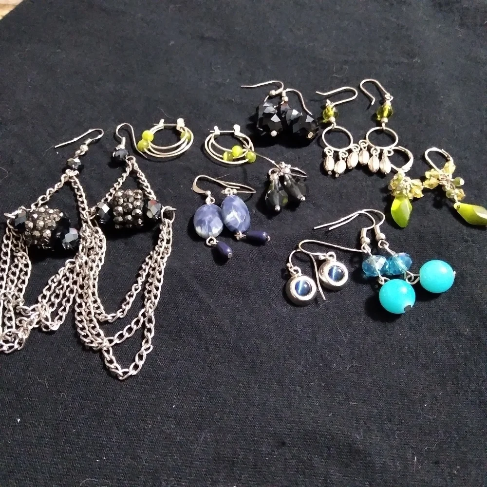 Lot of 9 pairs blue/green earrings